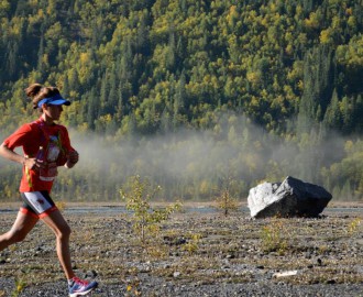 Michelle Katchur Roberts, current women's record holder for the Mount Robson Marathon 50km Ultra